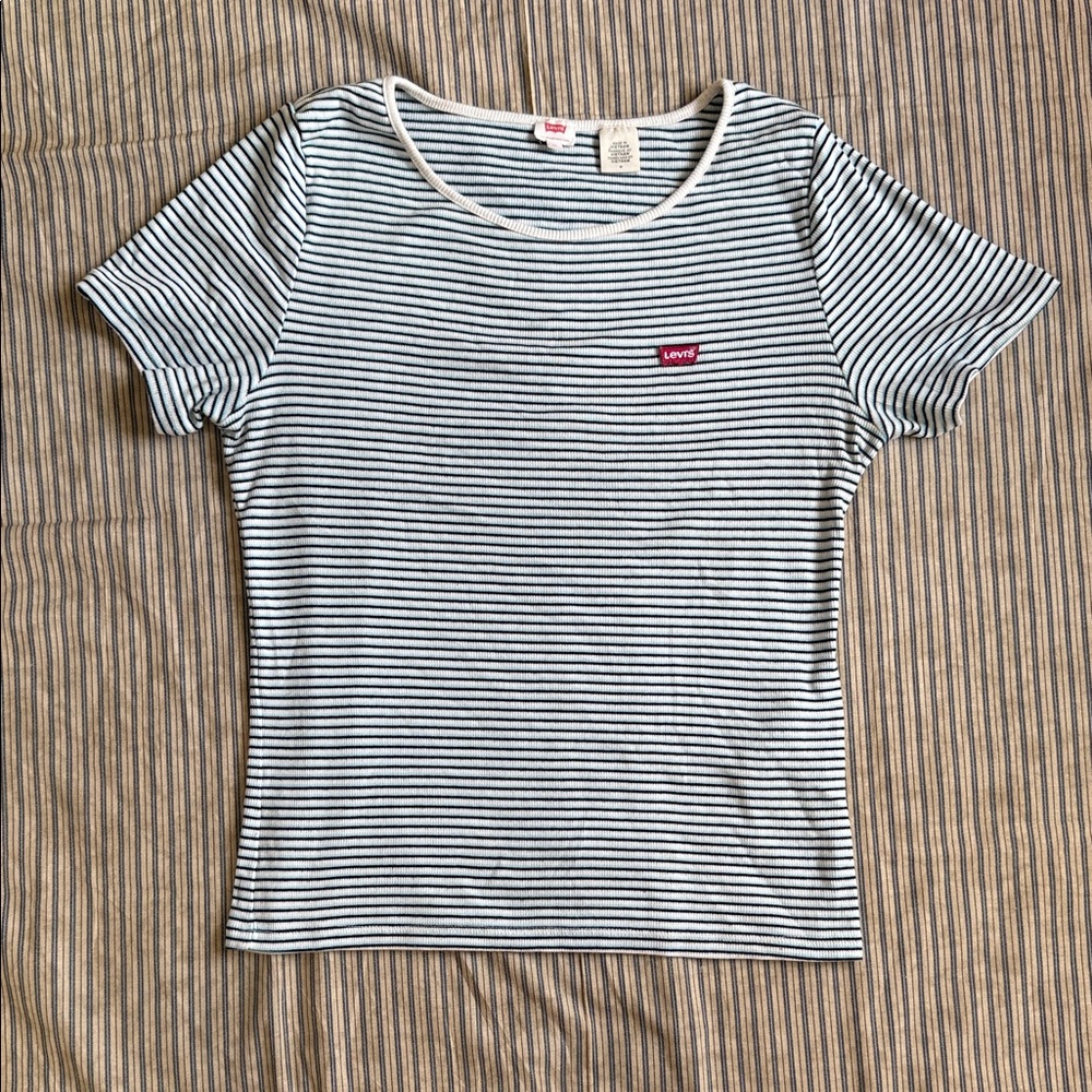 Levi's Women's Black/Blue and White Striped Tee